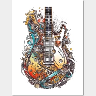 Mechanical Colorful Electric Guitar Posters and Art
